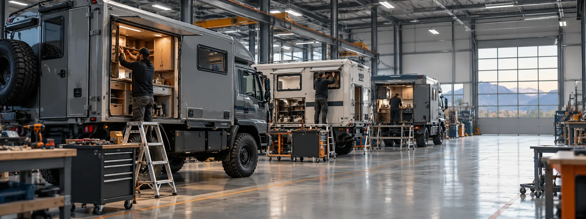 ArkForce factory team assembling expedition motorhome chassis